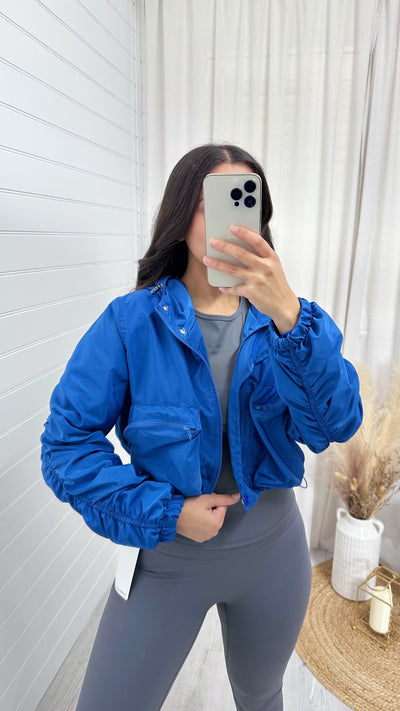 Ruched Sleeve Windbreaker Jacket - ROYAL BLUE