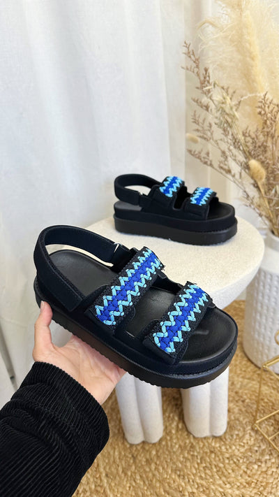 Double Crochet Strap Crochet Sandals - BLACK/BLUE