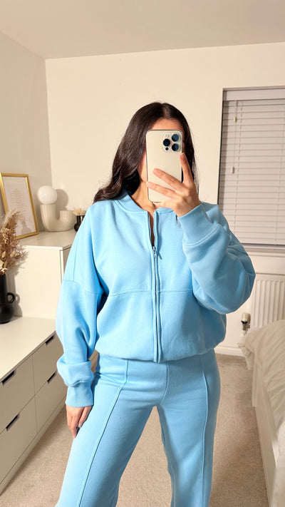 Bomber Jacket and Seam Front Joggers Tracksuit - SKY BLUE
