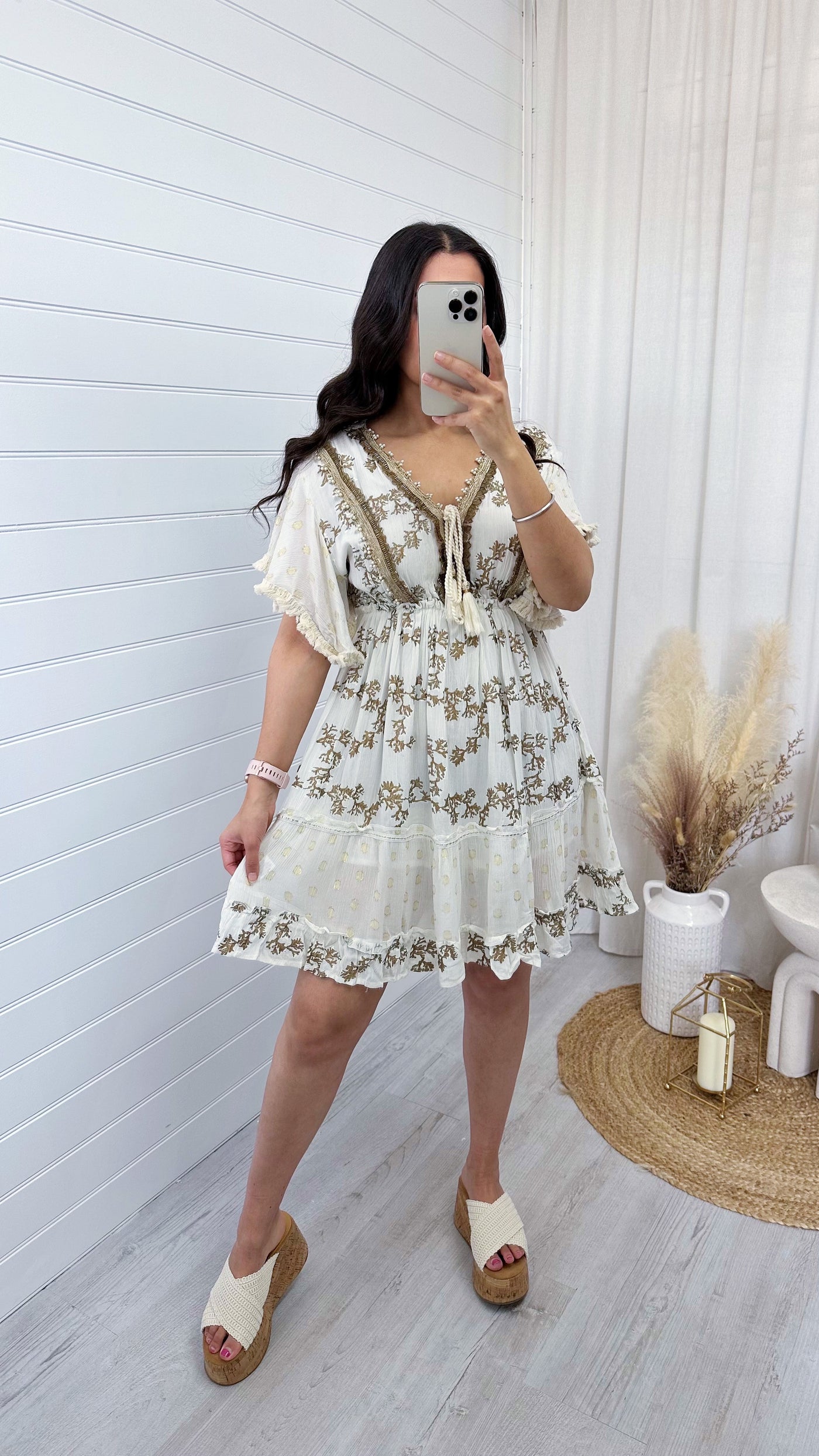 Pearl Embellished Dress - WHITE