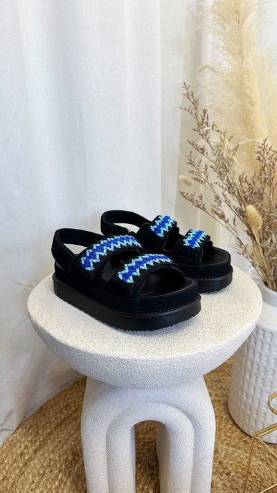 Double Crochet Strap Crochet Sandals - BLACK/BLUE