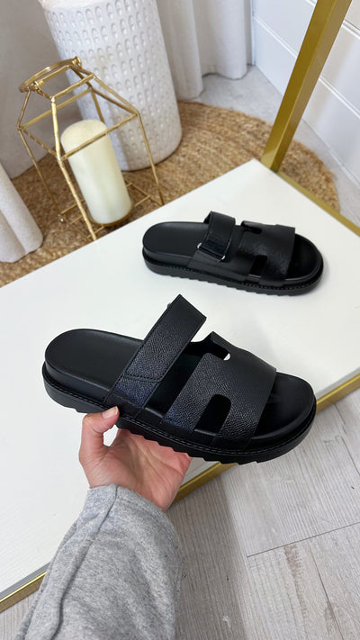 PU Inspired Chunky Sole Sandals - BLACK
