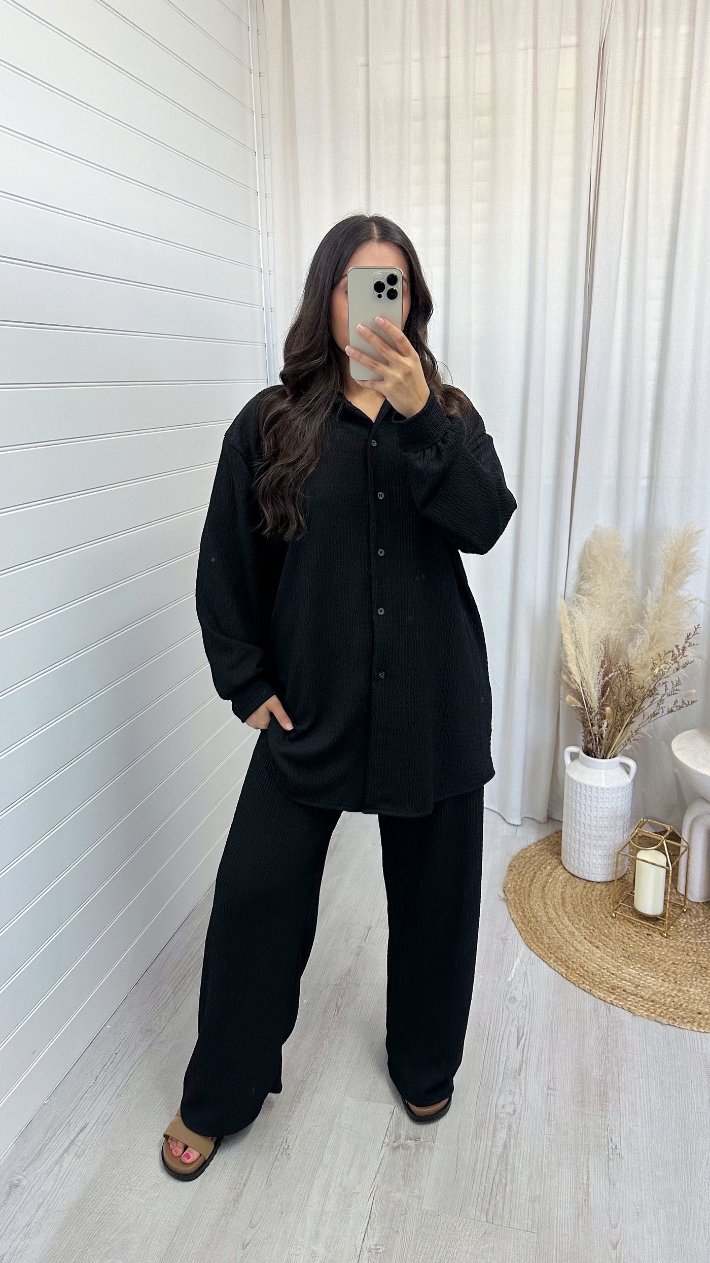 Cheesecloth Shirt and Trousers Co-Ord - BLACK