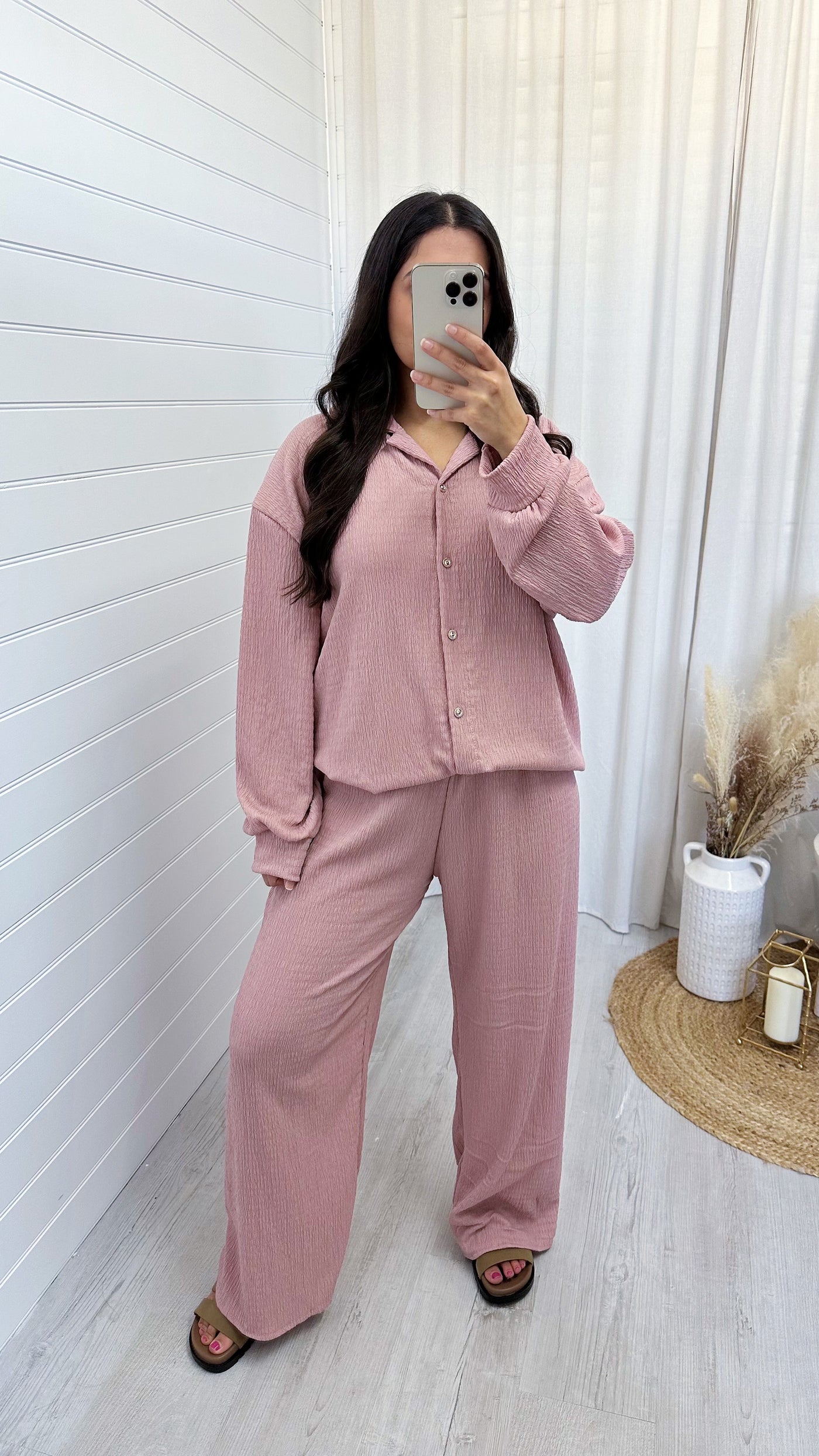 Cheesecloth Shirt and Trousers Co-Ord - PINK