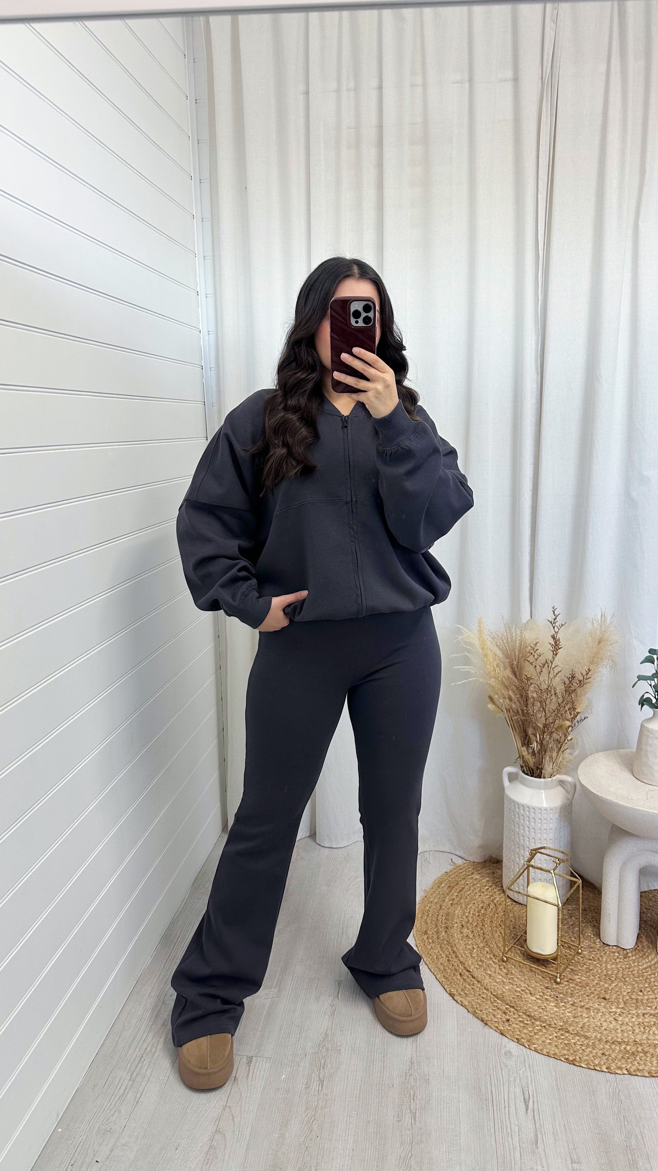 Bomber Jacket and Flare Joggers Co-Ord - SLATE GREY