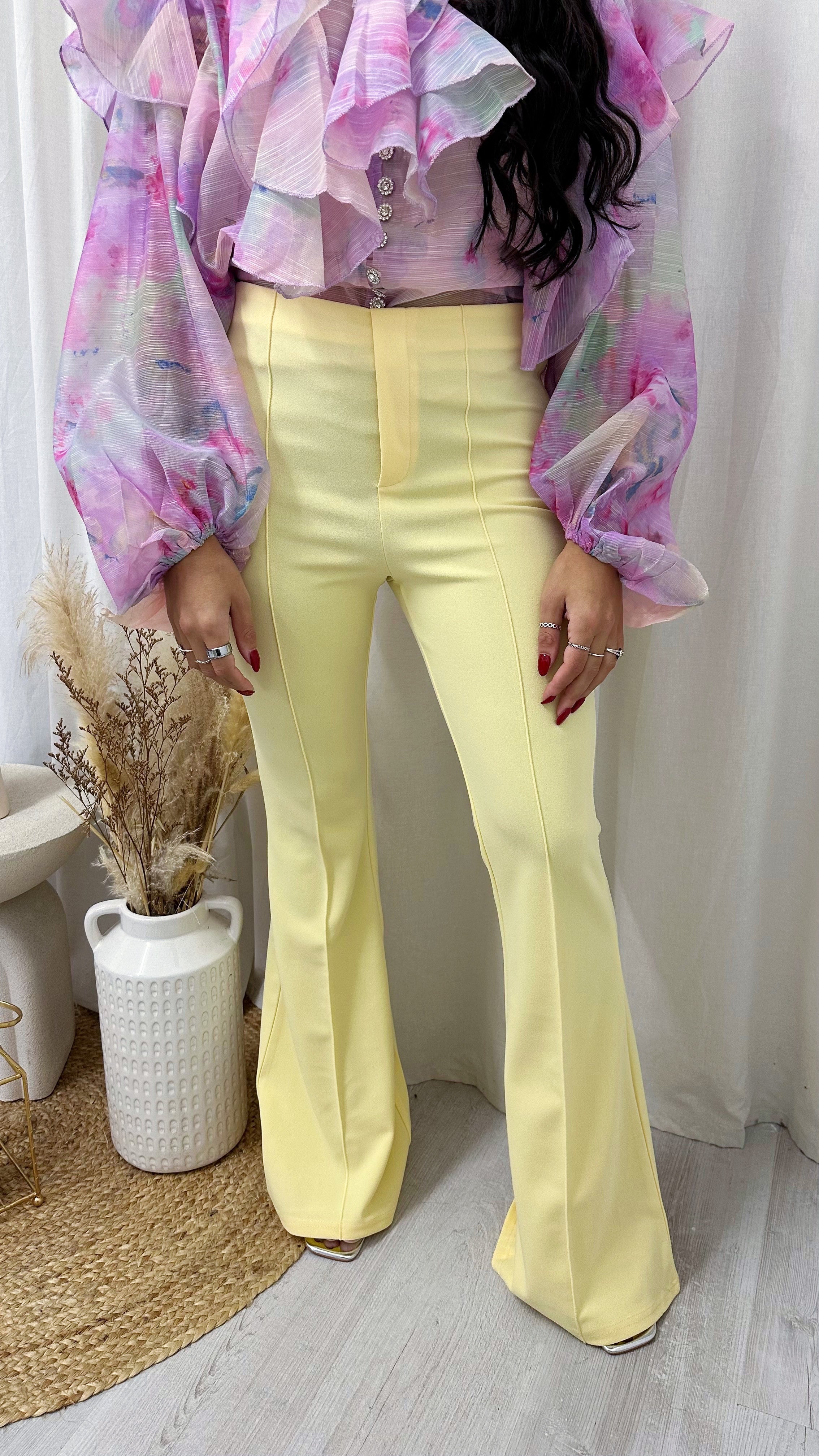 Seam Front Flared Slim Fit Trousers - LEMON