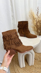 Tassel Cowboy Ankle Boots - CAMEL