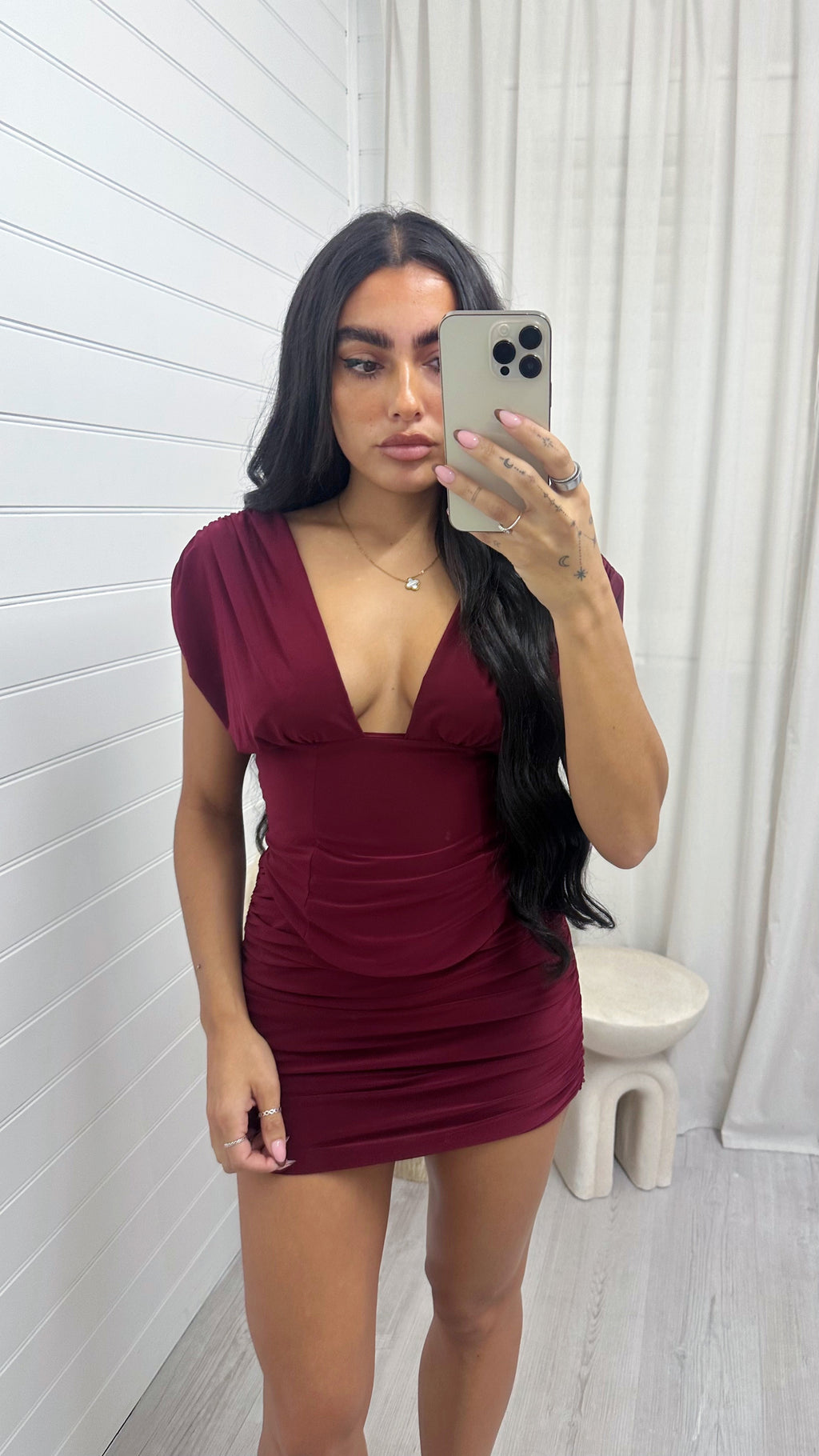 Ruched Corset Dress - BURGUNDY