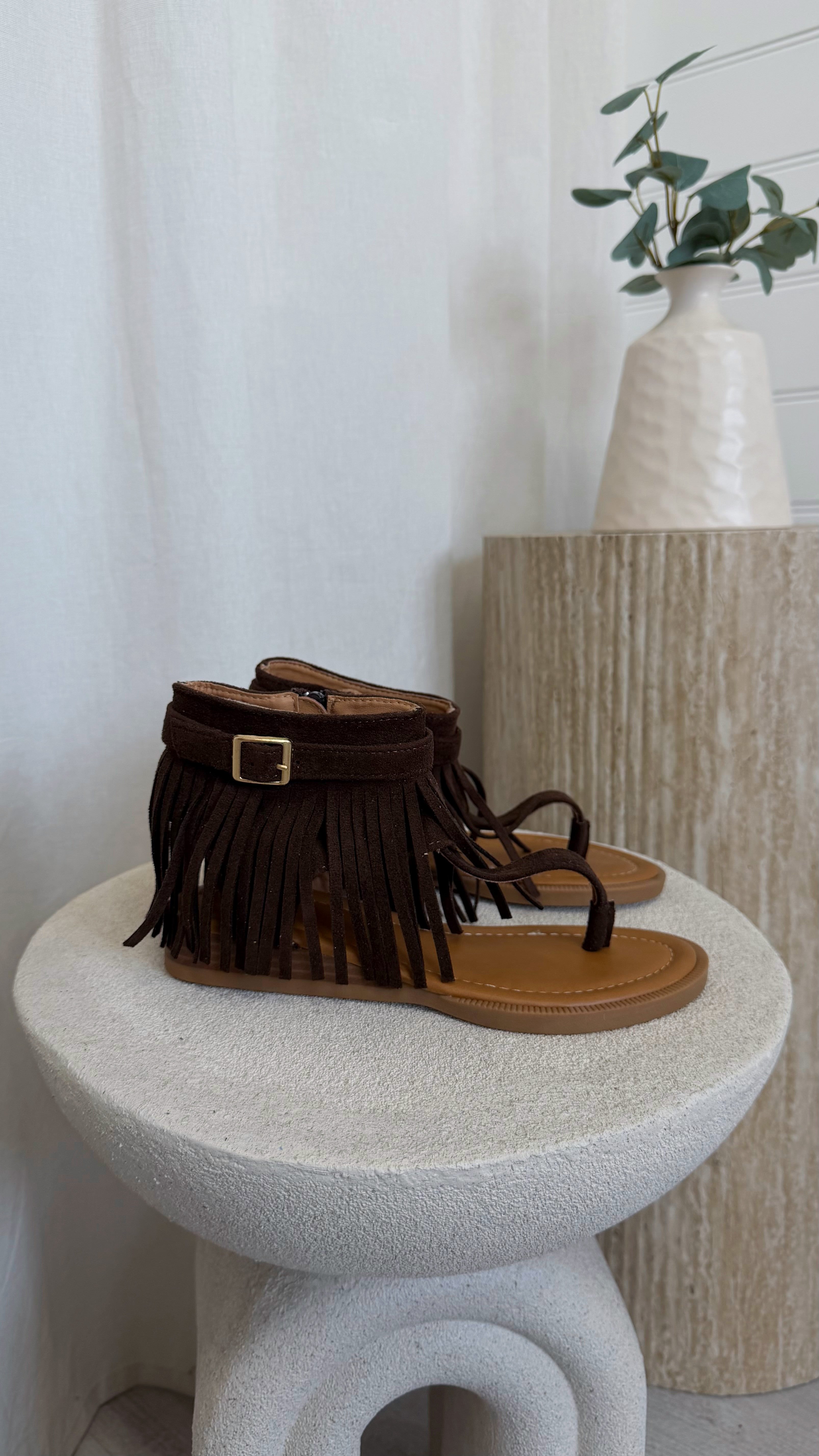 Fringle Ankle Sandals - BROWN