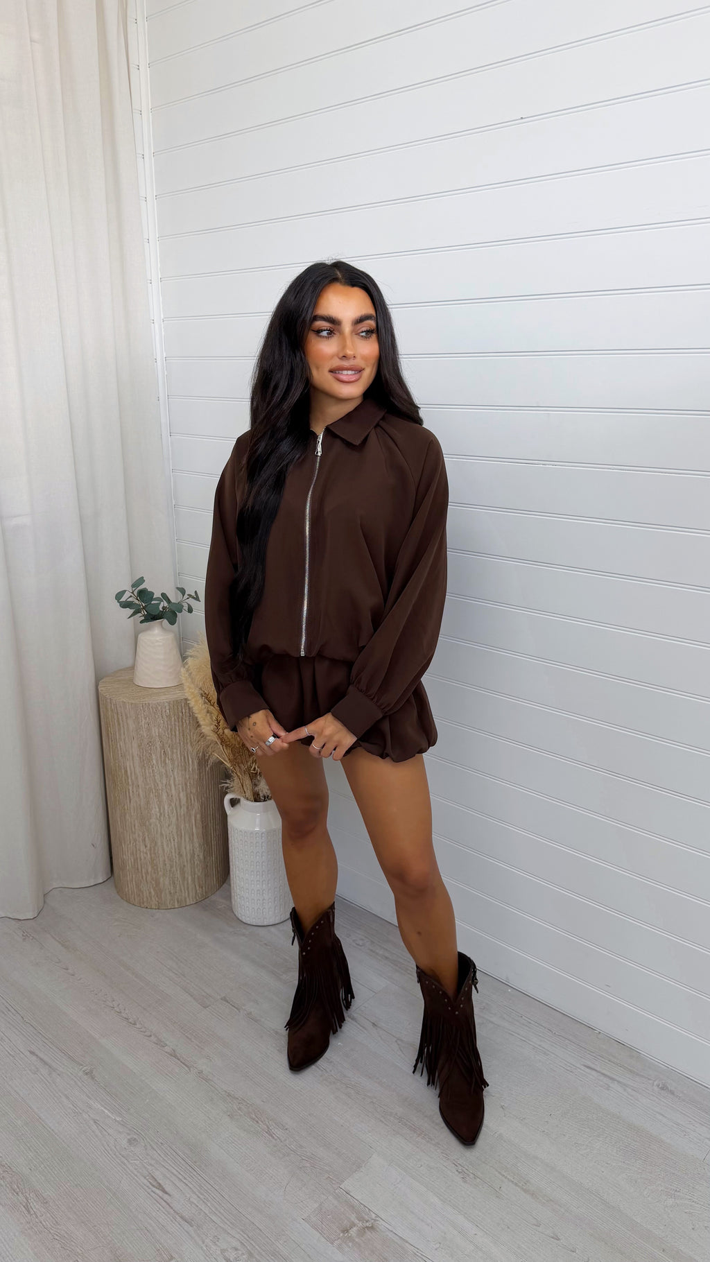 Puffball Jacket and Shorts Co-Ord - BROWN