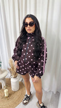 Retro Stripe Polka Dot Jacket and Shorts Co-Ord - BROWN/PINK