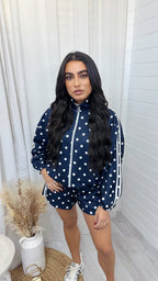 Retro Stripe Polka Dot Jacket and Shorts Co-Ord - NAVY