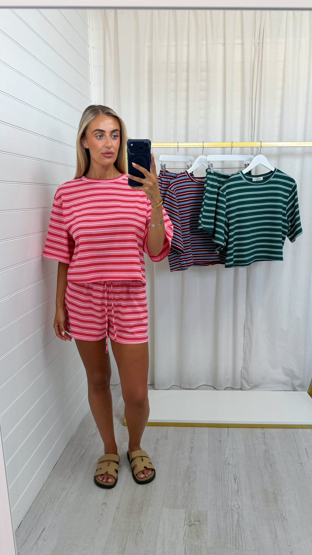 Stripey Cotton Crop Top and Shorts Co-Ord - CANDY PINK