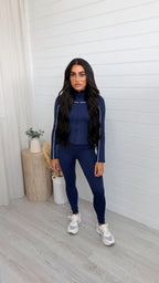 Piped Jacket and Leggings Activewear Set - NAVY