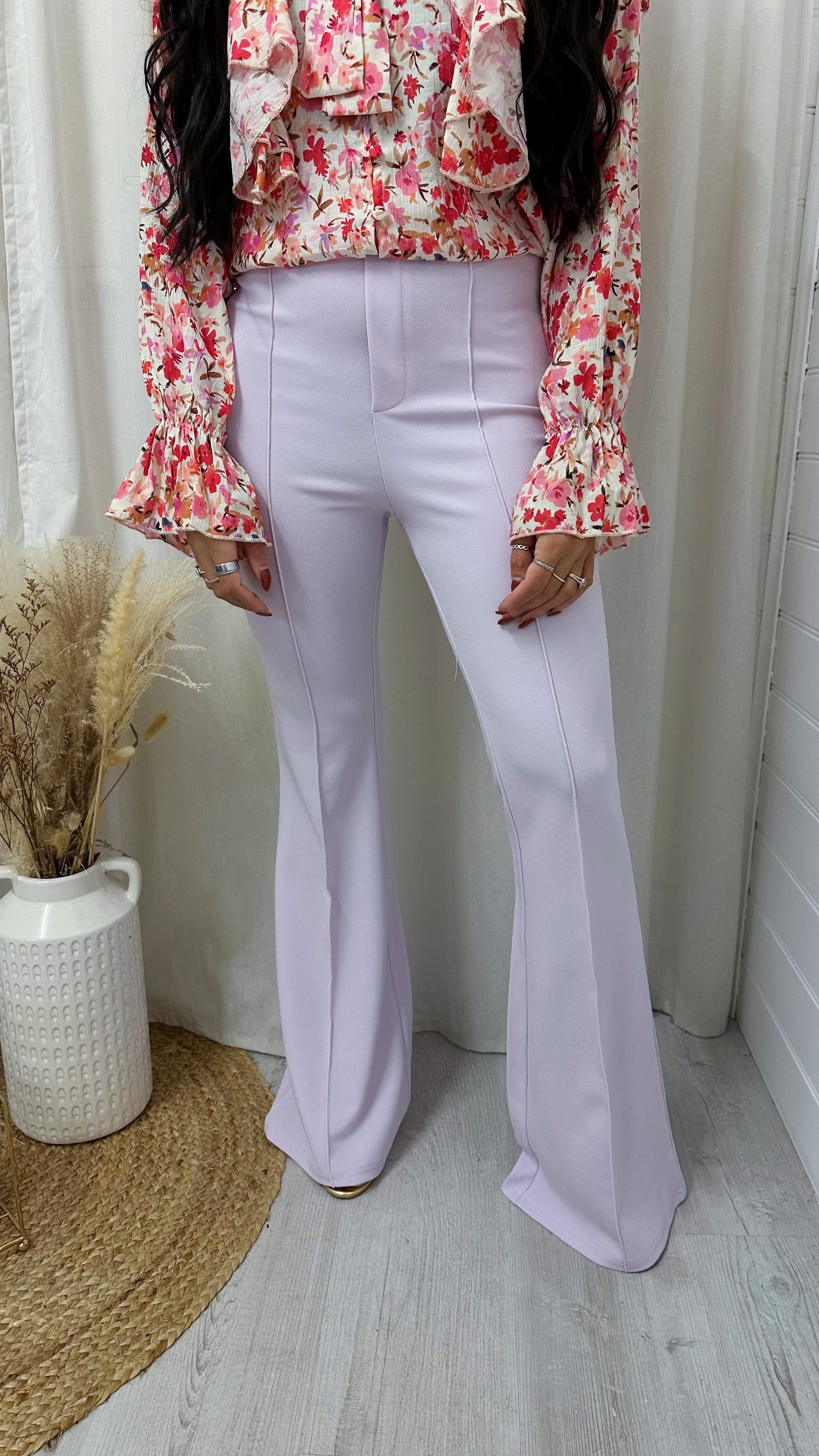 Seam Front Flared Slim Fit Trousers - LILAC