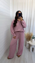 Oversized Pinstripe Shirt and Trousers Co-Ord - PINK