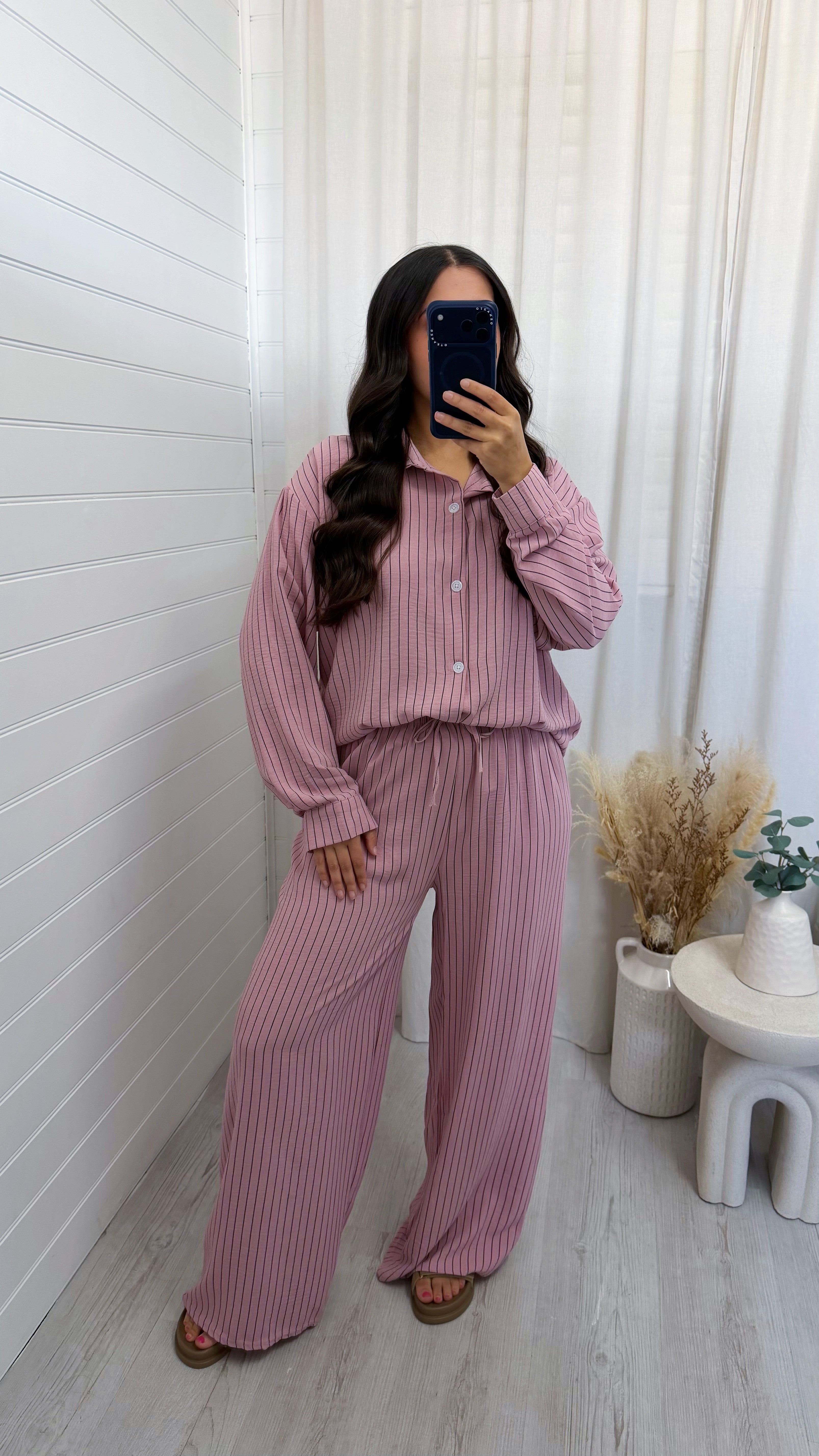 Oversized Pinstripe Shirt and Trousers Co-Ord - PINK