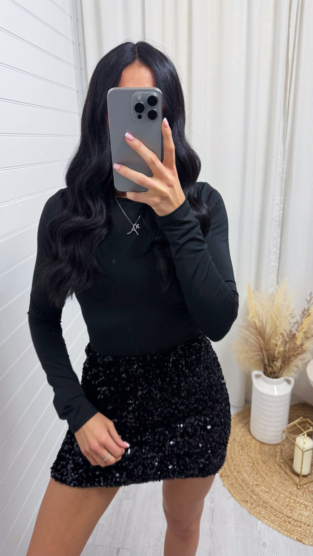 Velvet Sequin Mini Skirt - BLACK