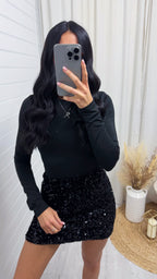 Velvet Sequin Mini Skirt - BLACK