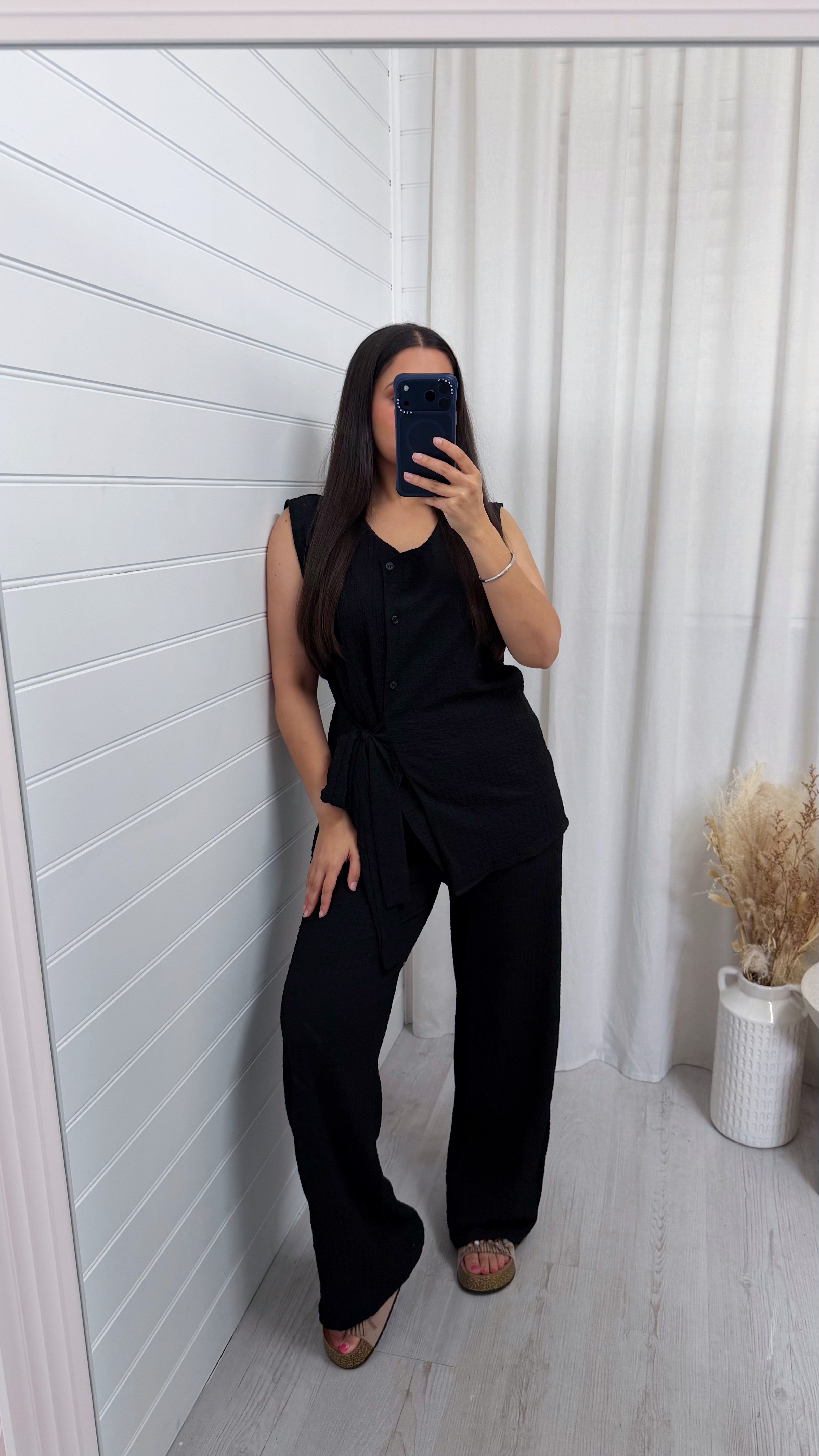Wrap Over Sleeveless Top and Trousers Co-Ord - BLACK