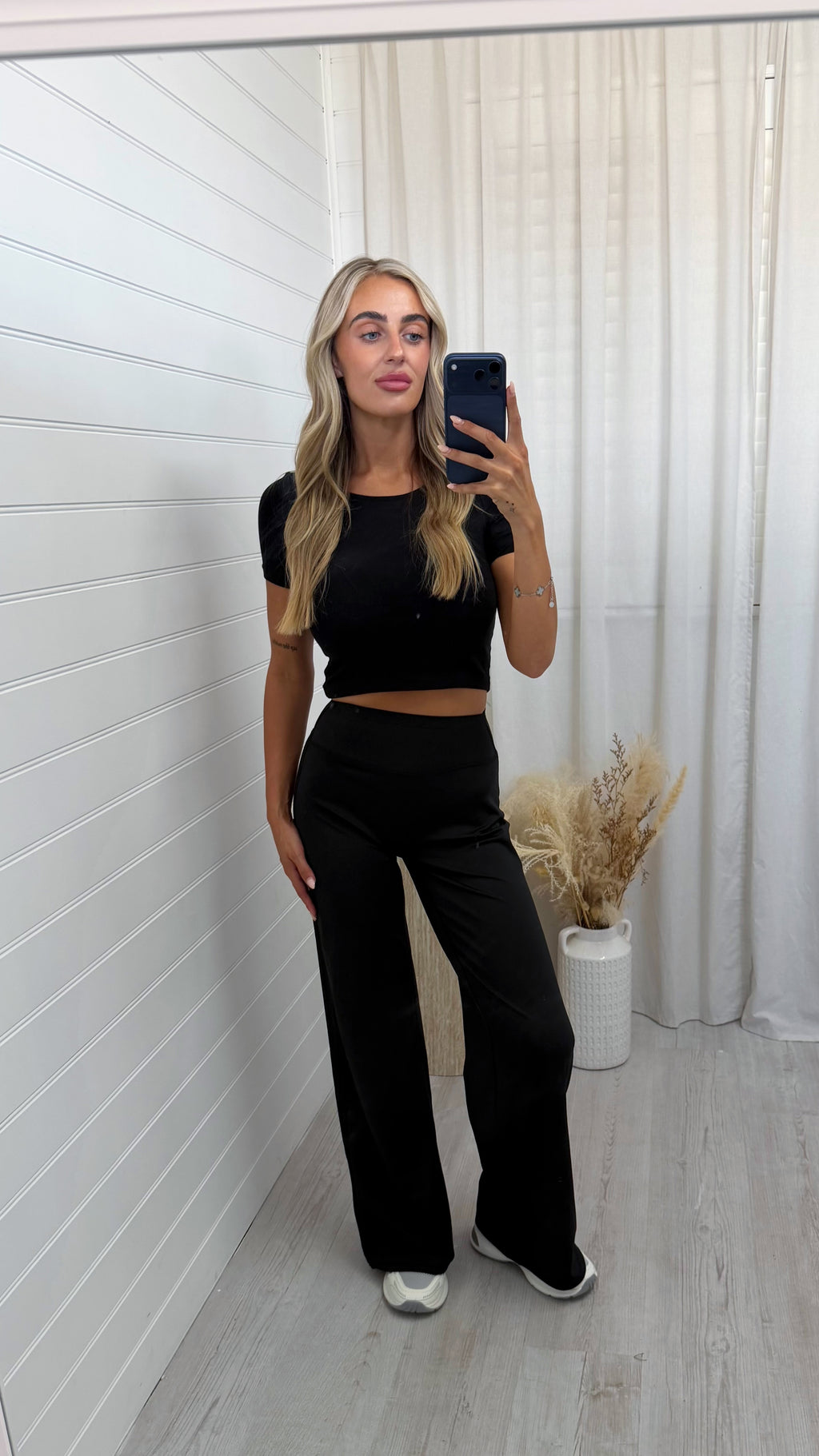 Wide Leg Sculpting Trousers - BLACK