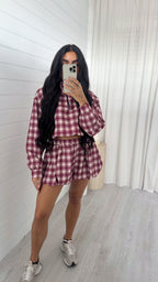 Check Short Co-ord - BURGUNDY