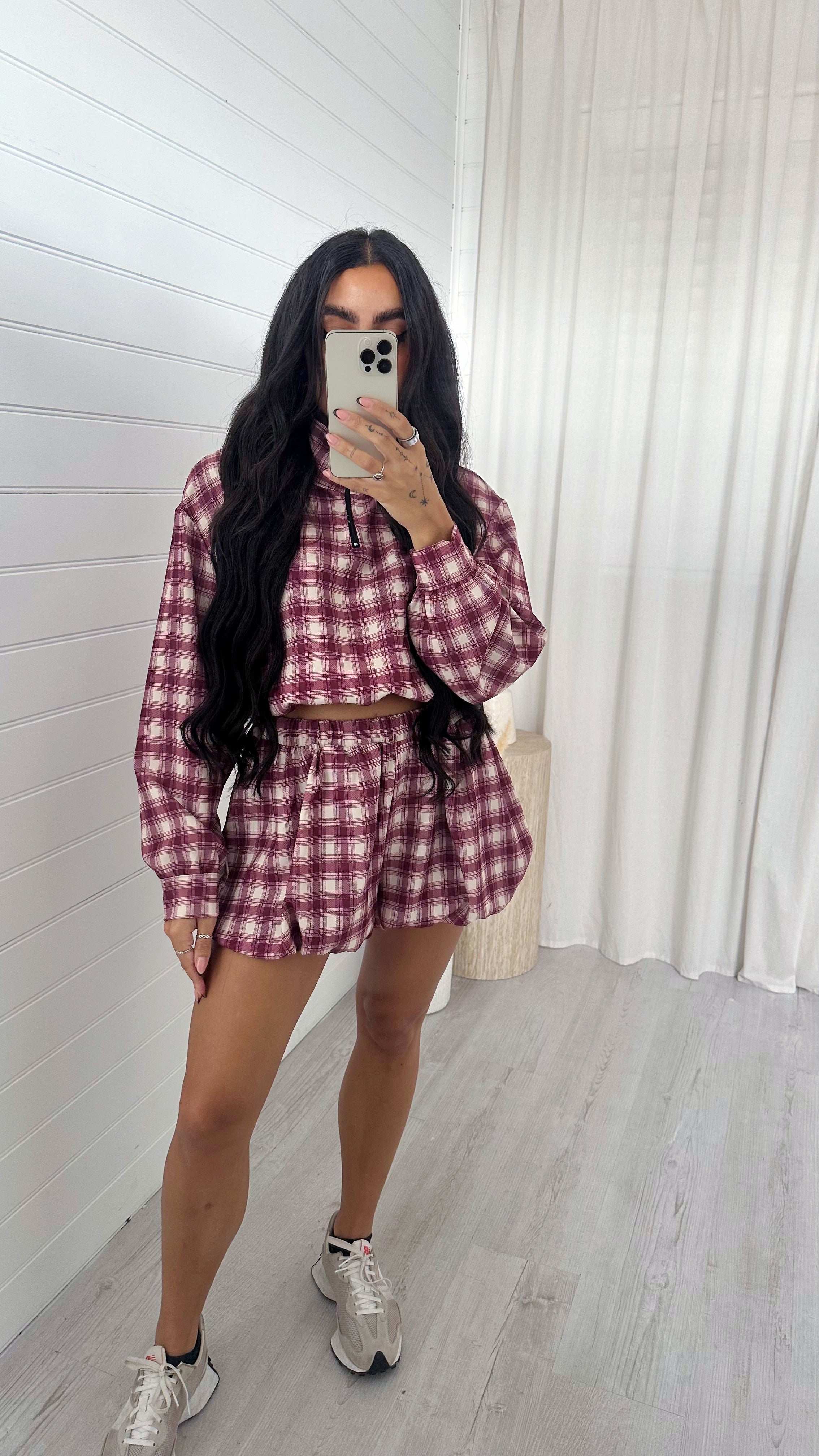 Check Short Co-ord - BURGUNDY