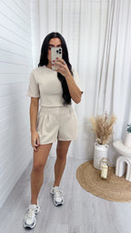 Basic Jersey T-Shirt and Shorts Co-Ord - BEIGE