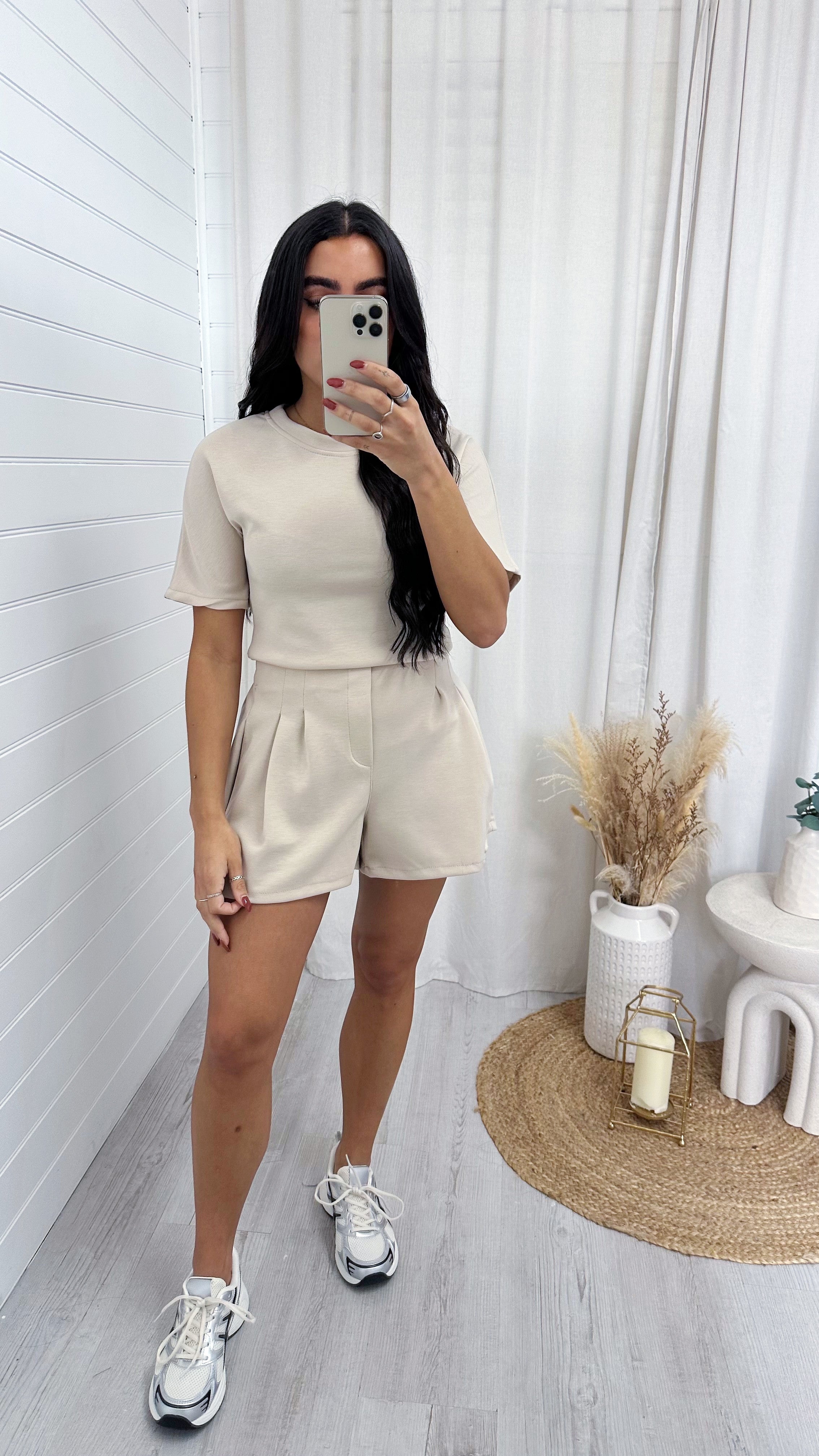 Basic Jersey T-Shirt and Shorts Co-Ord - BEIGE