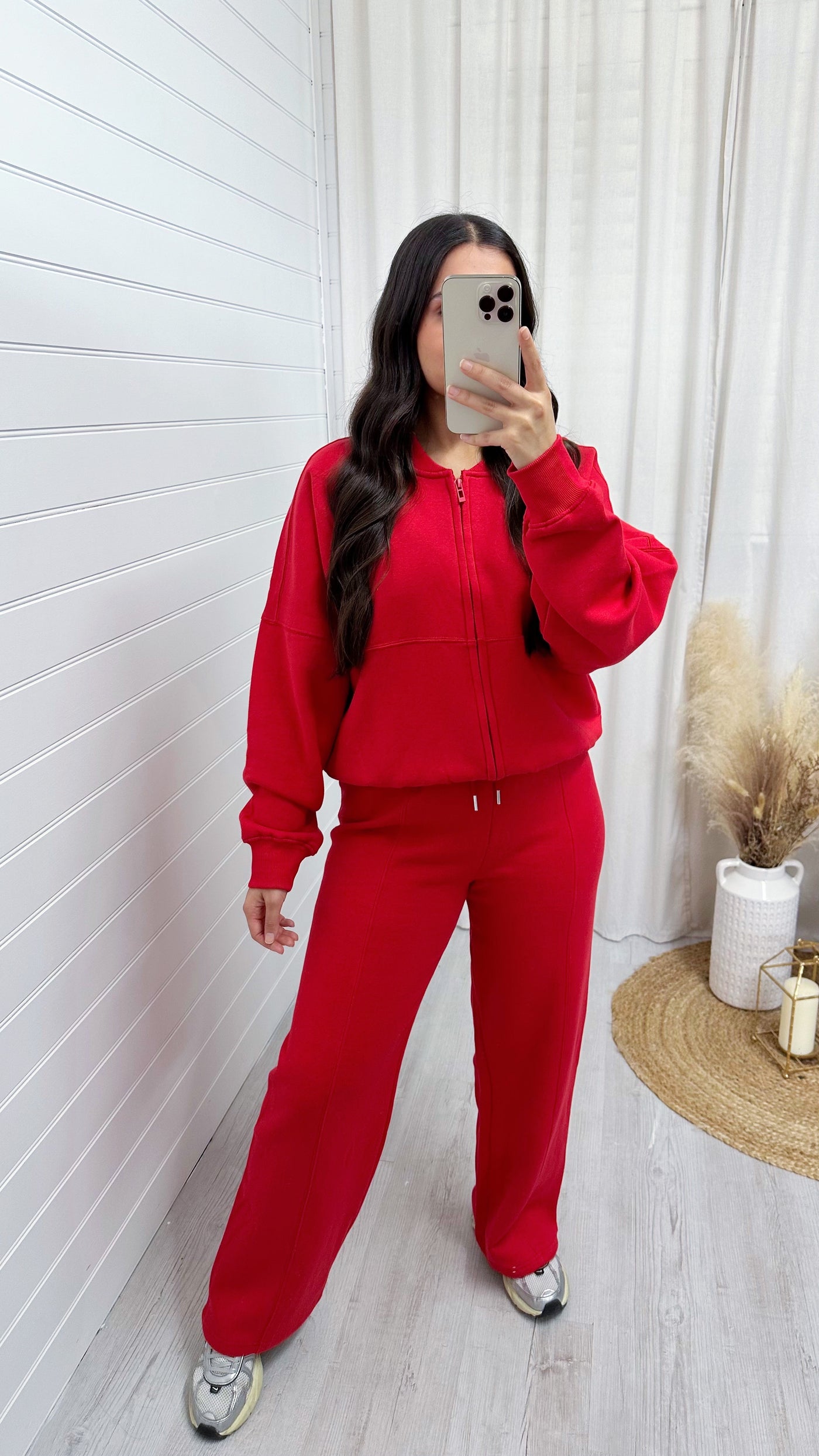 Bomber Jacket and Seam Front Joggers Tracksuit - RED