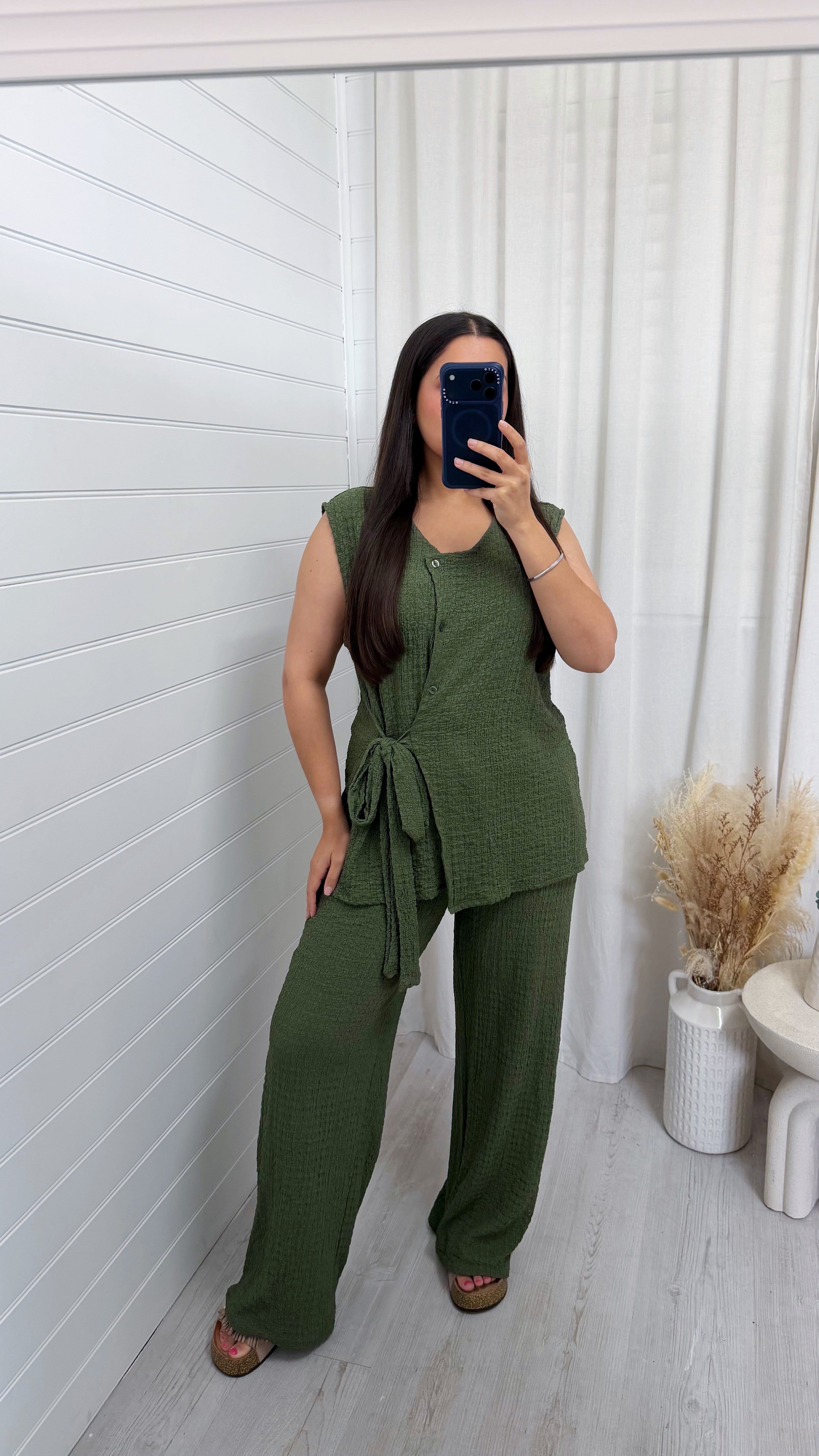 Wrap Over Sleeveless Top and Trousers Co-Ord - KHAKI
