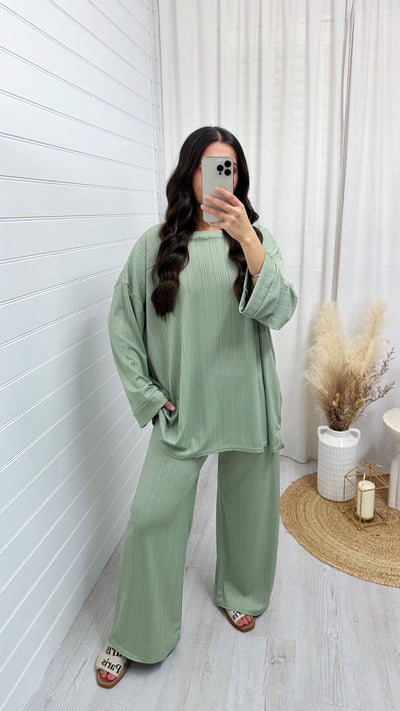 Long Sleeve Ribbed Top and Trousers Co-Ord - MINT