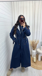 Long Length Insert Hooded Rain Mac - NAVY