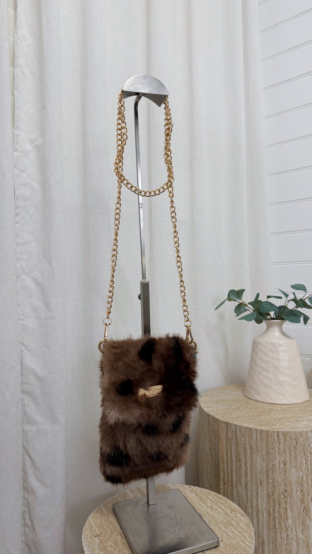 Speckled Faux Fur Mini Bag - TAUPE