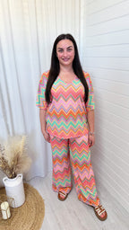 PLUS Zig Zag Batwing Top and Trousers Co-Ord - ORANGE