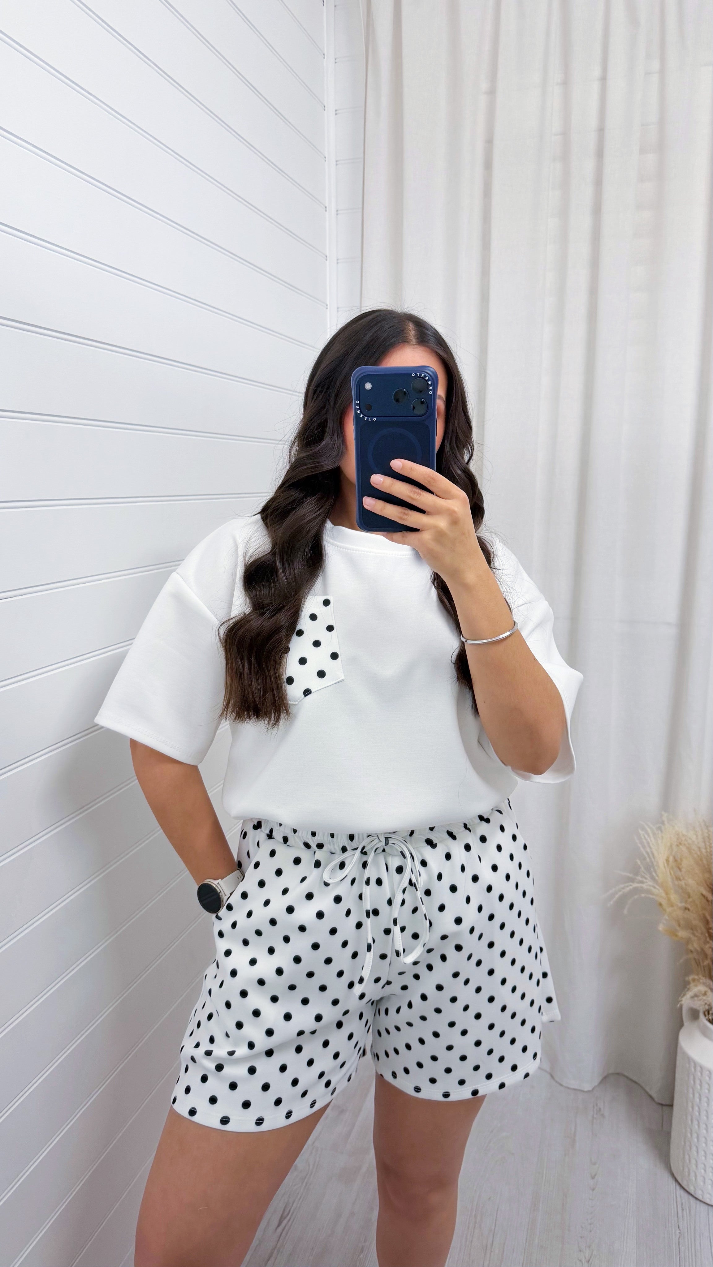 Polka Dot Baggy T-Shirt and Shorts Co-Ord - WHITE