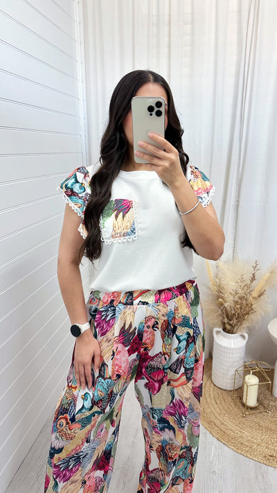 Bird Print Frill T-Shirt and Trousers Co-Ord