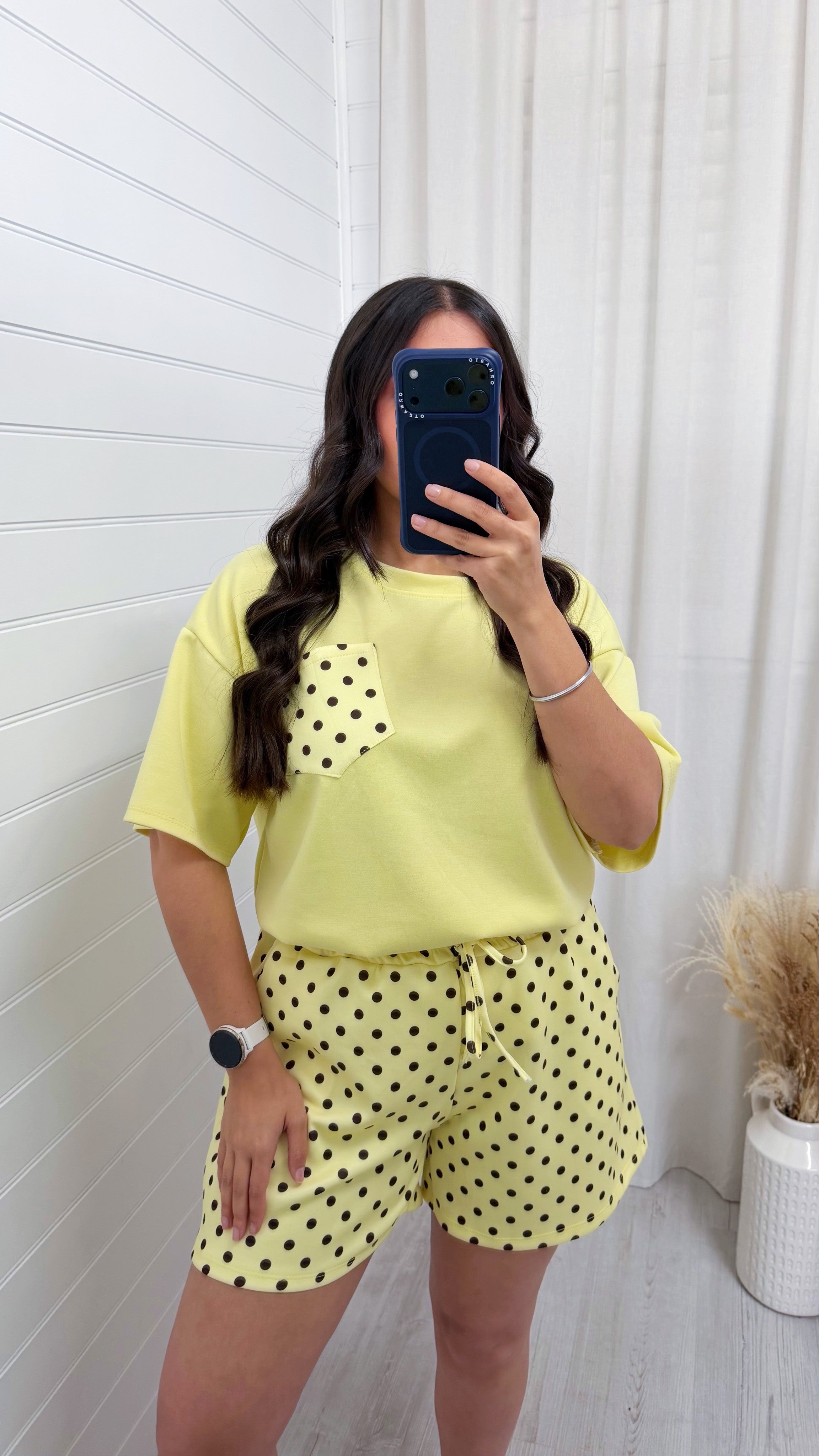 Polka Dot Baggy T-Shirt and Shorts Co-Ord - LEMON