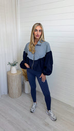 Gingham Puff Ball Jacket - NAVY