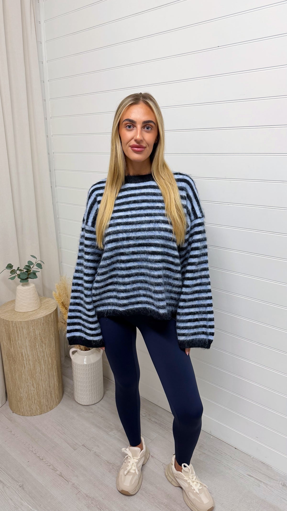 Mohair Stripe Baggy Sleeve Jumper - BLUE