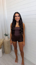 Sequin Stretchy Mini Shorts - BROWN
