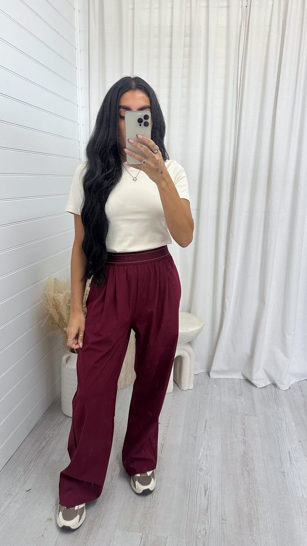 Boxer Waistband Stretchy Trousers - WINE