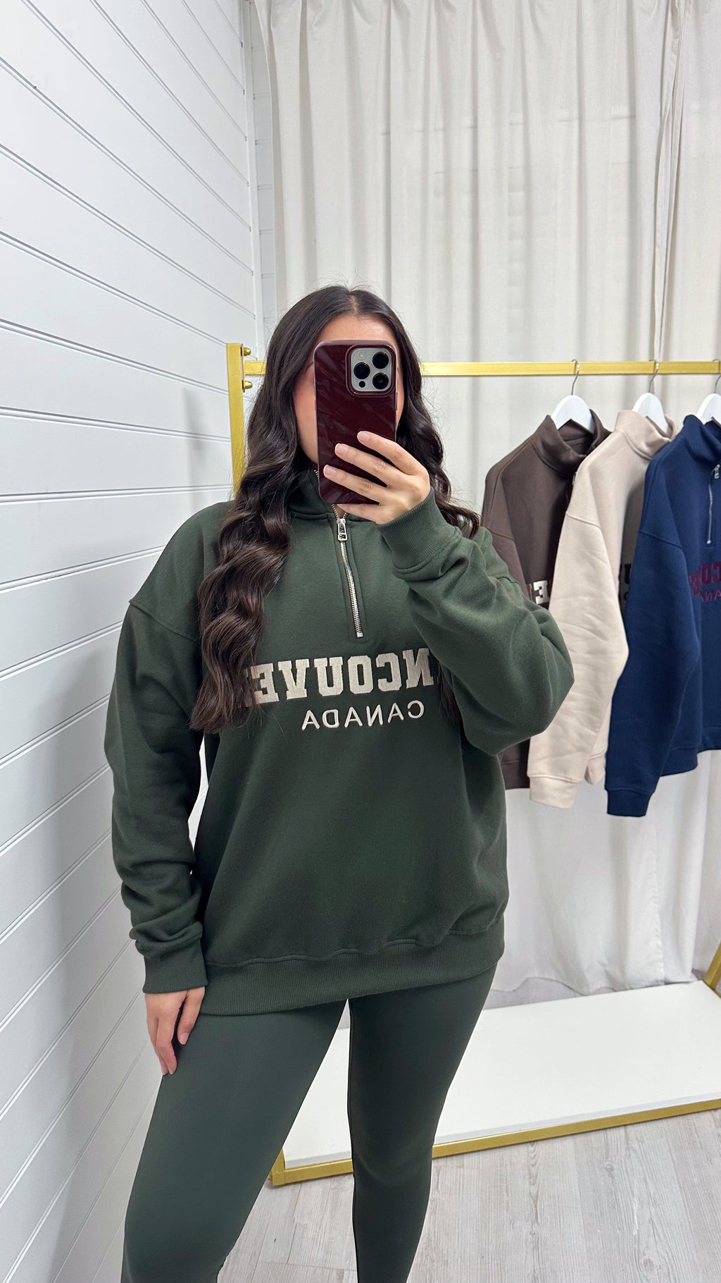 Vancouver Embroidered Half Zip Sweatshirt - KHAKI