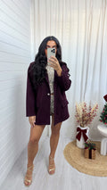 Tweed Oversized Boyfriend Blazer - BURGUNDY