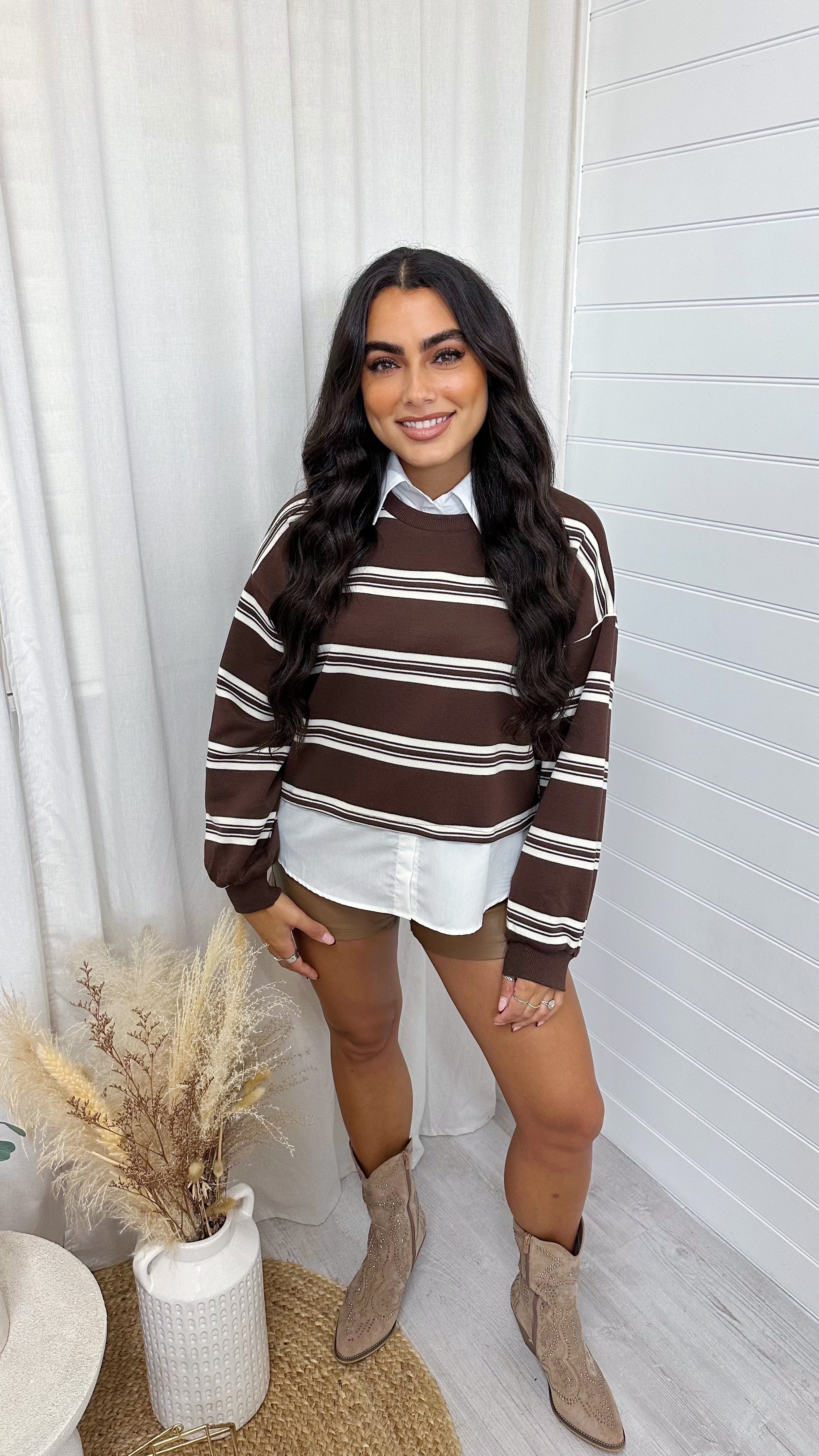 Stripey Insert Jumper - BROWN