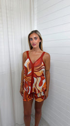 Swirly Shimmer Vest Top and Shorts Co-Ord - ORANGE