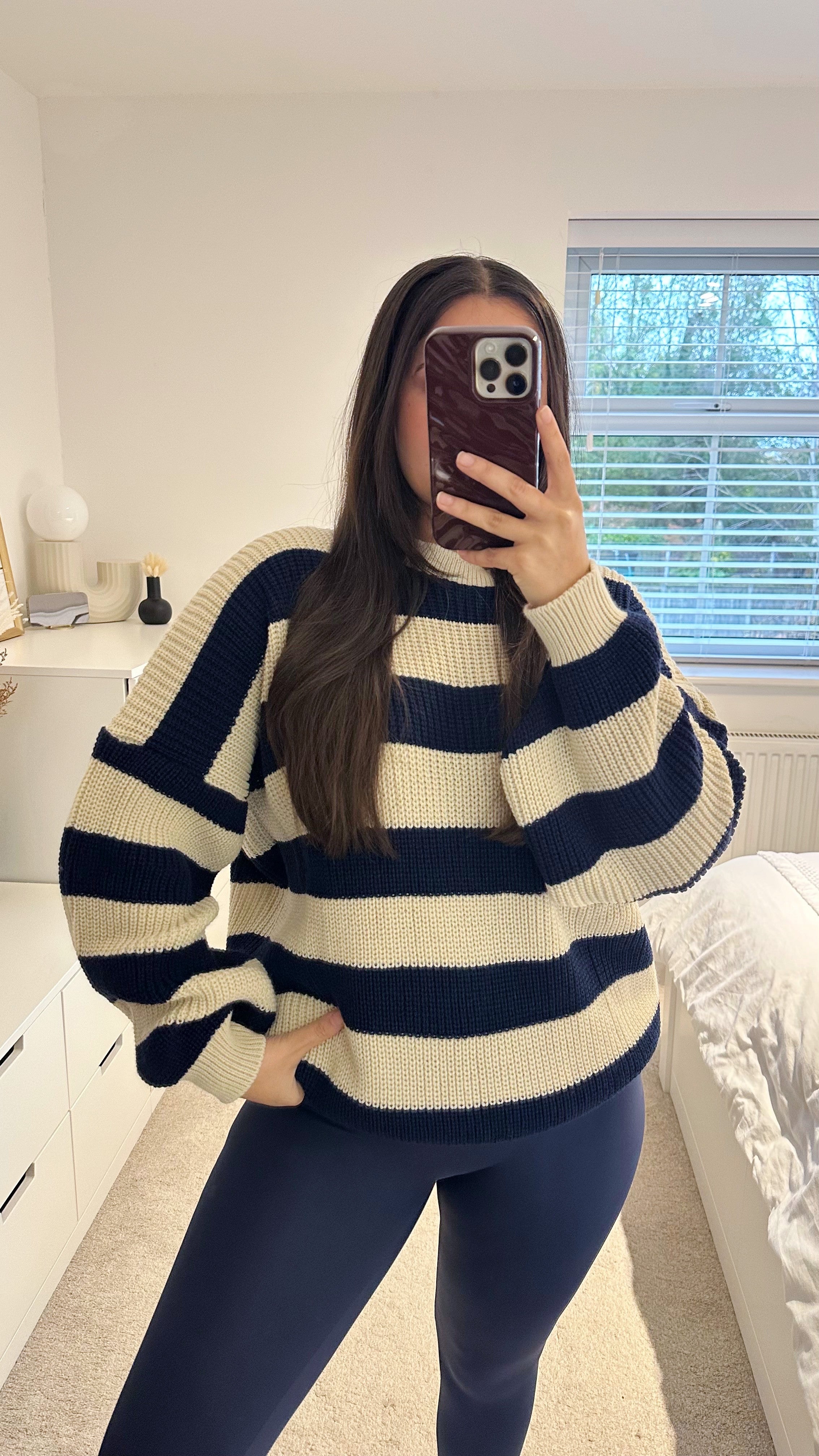 Chunky Knit Stripey Jumper - NAVY/CREAM