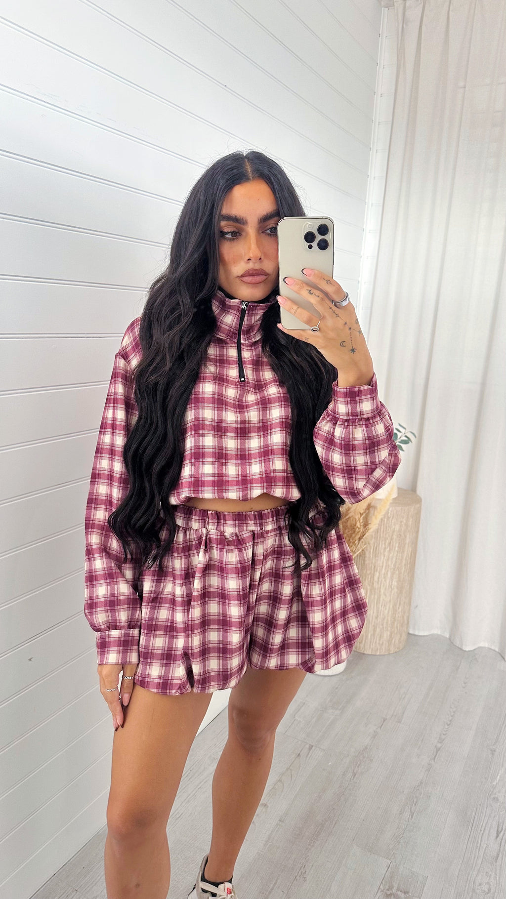 Check Short Co-ord - BURGUNDY
