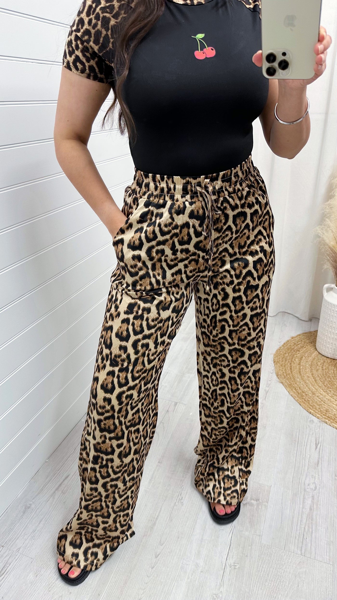 Leopard Print Straight Leg Trousers