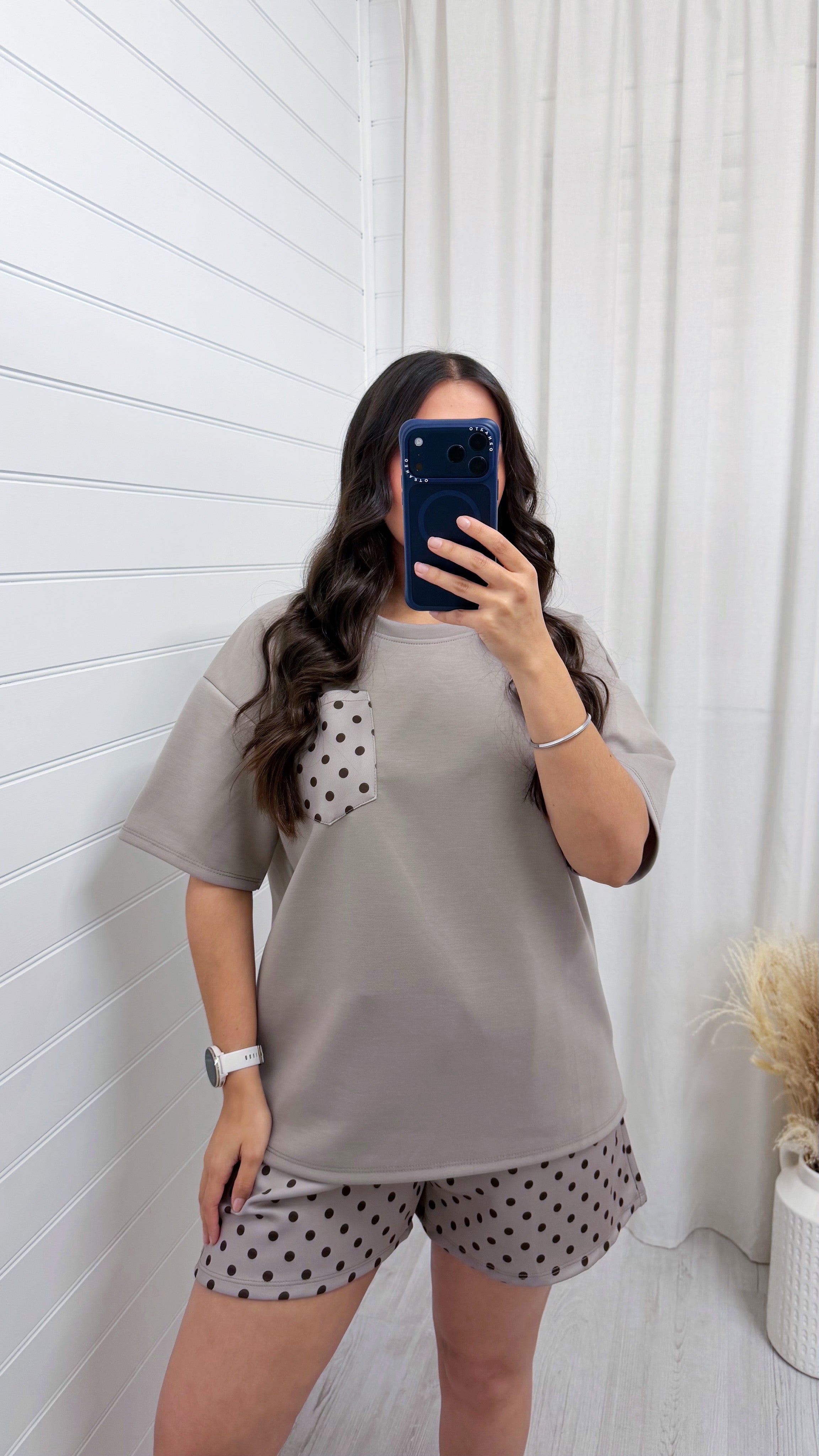 Polka Dot Baggy T-Shirt and Shorts Co-Ord - MOCHA